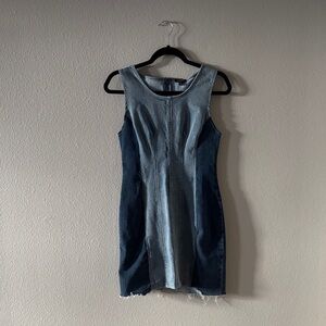 Elegant Two-Tone Denim Mini Dress